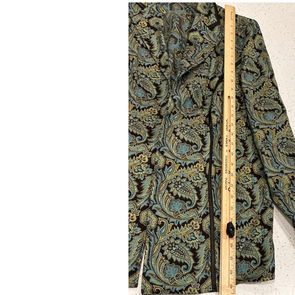Peck & Peck Woman Paisley Tapestry Blazer Blue Teal Gold Plus Size 16W Jacket